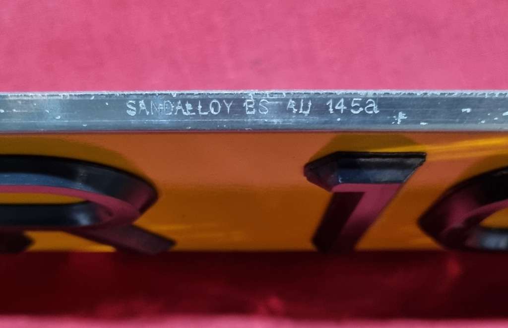 Vintage European Number Plate  ( Sandalloy BS AU 145a )