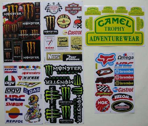 SPCL OFFER Vinyl Stickers - Lot of 6 A4 Sheets(Various Monster,Camel,Fox,Nos,Repsol Etc) 67 stickers
