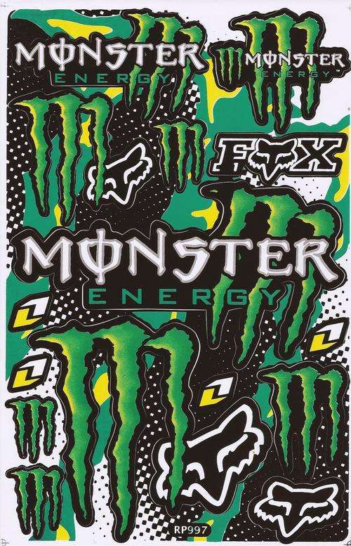 SPECIAL OFFER Vinyl Stickers - Monster Energy / Fox ( Green-Design 2 )  Sheet with 15 stickers