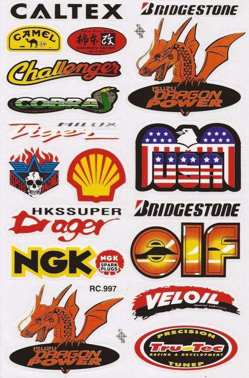 Vinyl Stickers - Various logo's,Shell,Caltex,NGK etc Sheet with 18 stickers S63