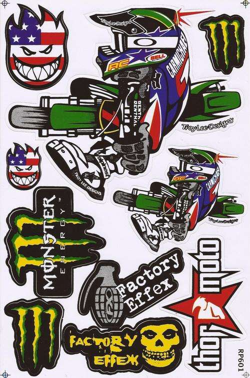 Vinyl Stickers - Various logo's,Monster,Factory Effex etc Sheet with 10 stickers
