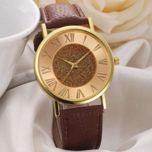 Lady Watches Glitter Dial Leather Band Analog Quartz Wrist Watch Women