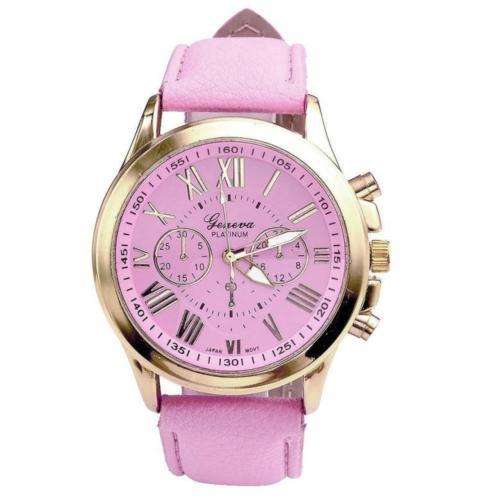 Women's GENEVA Roman Stainless Steel Leather Analog Quartz Wrist Watch + 10 robust ag4 watch battery