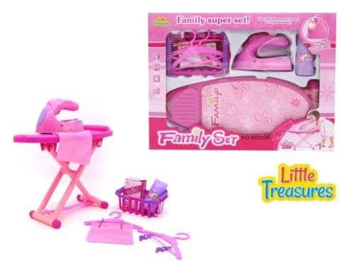 Little Treasures Family Play Toy Set for preschooler girls; with ironing mach...