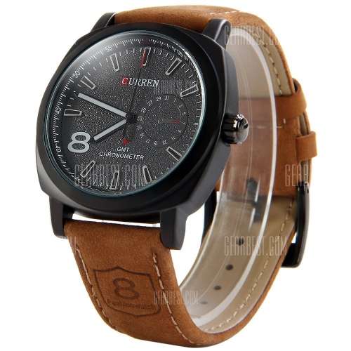 CURREN 8139 Unisex Quartz Watch Time Showed by Number and Trapezoids Leather Watchband  -  BLACK