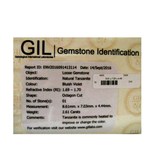 Sought After *TANZANITE* 2.61ct CERTIFIED Octagon Shaped VVS Tanzanite GIL CERTIFIED