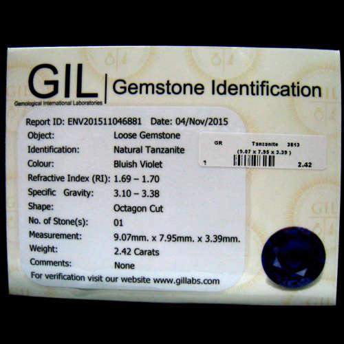 Sought After *TANZANITE* 2.42ct CERTIFIED OCTOGON Shaped VVS Tanzanite GIL CERTIFIED
