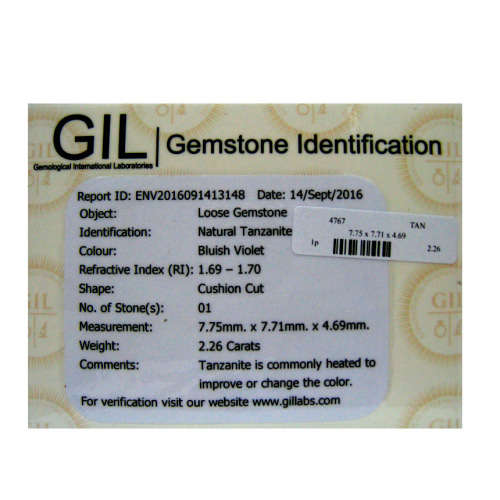 Sought After *TANZANITE* 2.26ct CERTIFIED Cushion Shaped VVS Tanzanite GIL CERTIFIED