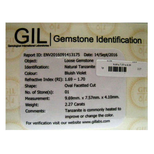 Sought After *TANZANITE* 2.27ct CERTIFIED OVAL Shaped VVS Tanzanite GIL CERTIFIED