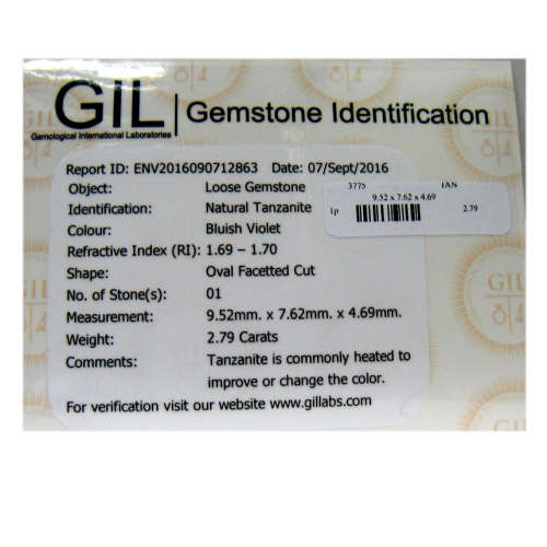 Sought After *TANZANITE* 2.79ct CERTIFIED OVAL Shaped VVS Tanzanite GIL CERTIFIED