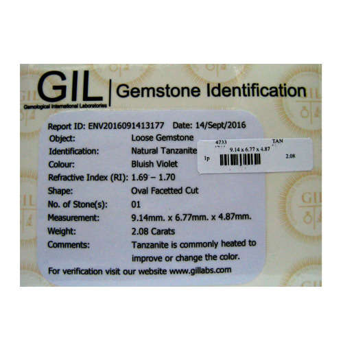 Sought After *TANZANITE* 2.08ct CERTIFIED OVAL Shaped VVS Tanzanite GIL CERTIFIED