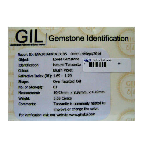 Sought After *TANZANITE* 3.08ct CERTIFIED OVAL Shaped VVS Tanzanite GIL CERTIFIED