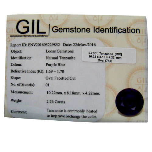 Sought After *TANZANITE* 2.76ct CERTIFIED OVAL Shaped VVS Tanzanite GIL CERTIFIED