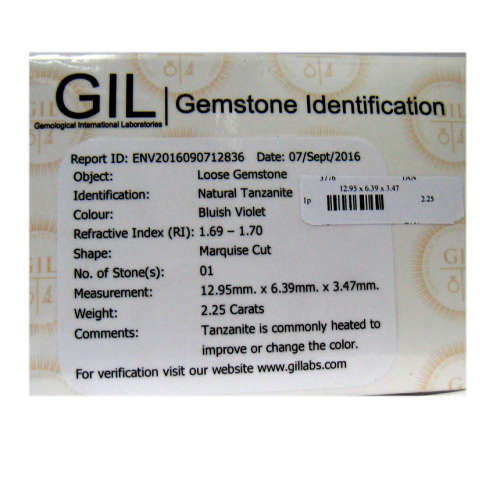 Sought After *TANZANITE* 2.25ct CERTIFIED MARQUISE Shaped VVS Tanzanite GIL CERTIFIED