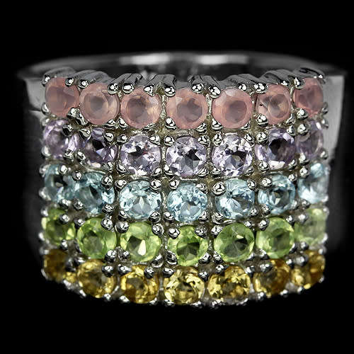 GENUINE AMETHYST PERIDOT CITRINE ROSE QUARTZ TOPAZ STERLING 925 SILVER RING 8.75