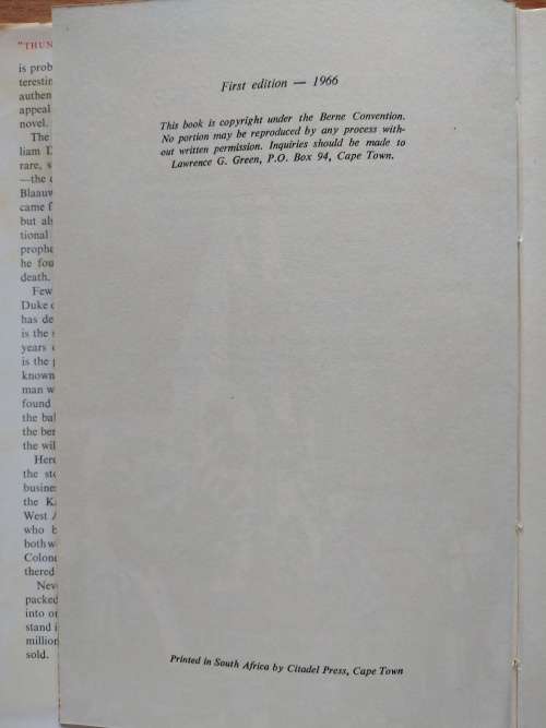 Lawrence G GreenThunder on the Blaauwberg1st edition