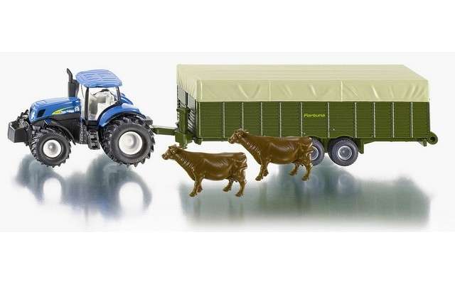 SIKU - 1/87 New Holland Tractor with Livestock Trailer