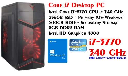 Desktop Computer Box (Intel Core i7-3770 | 256GB SSD and 500GB HDD | 8GB DDR3 RAM) Super Fast!!