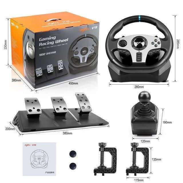 PXN V9 Gaming Steering Wheel 270-900 degree with 3 Pedals and Gear Shifter (New Open Box)
