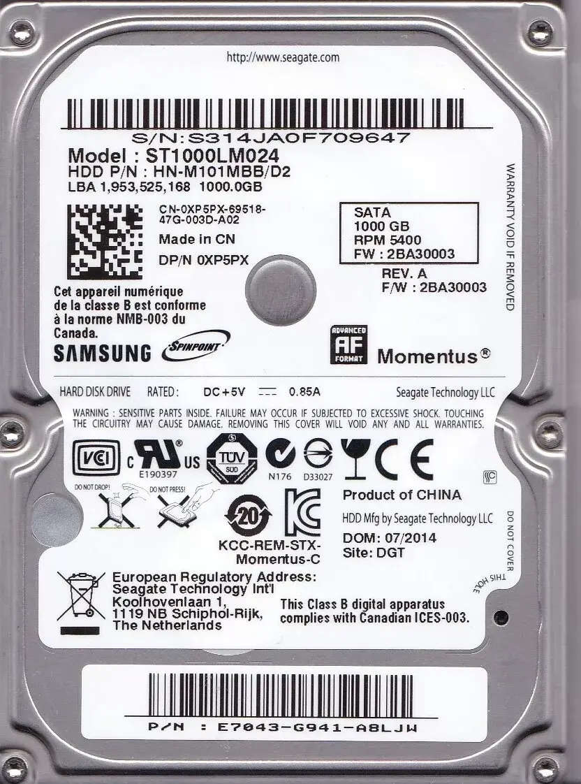 Seagate Momentus 1TB - Laptop Hard Disk Drive