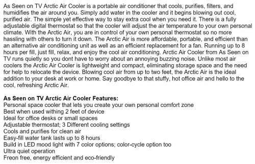 ARCTIC AIR - 4 IN 1 AIR COOLER, LAMP, HUMIDIFIER AND PURIFIER