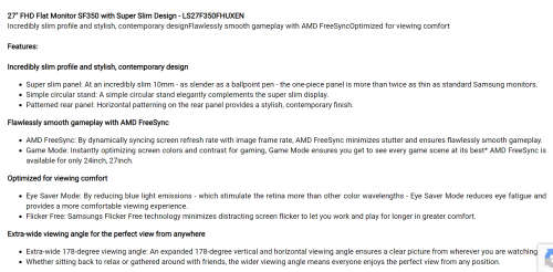 SAMSUNG 27` FULL HD Flat Monitor SF350 with Super Slim Design - AMD FreeSync - EXCELLENT CONDITION