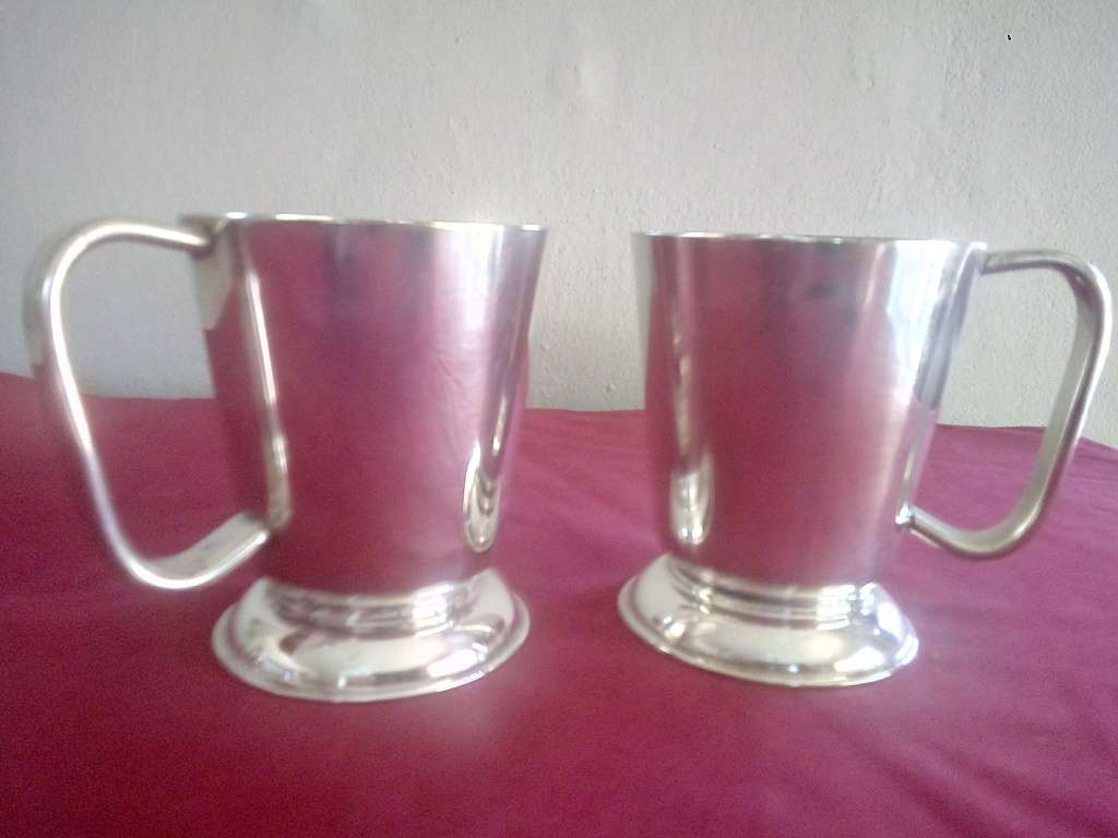 Pair of Emess EPNS Silver Plate Beer Mugs
