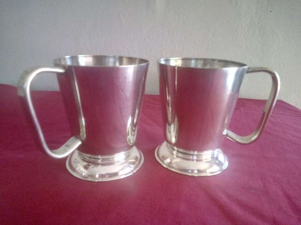 Pair of Emess EPNS Silver Plate Beer Mugs