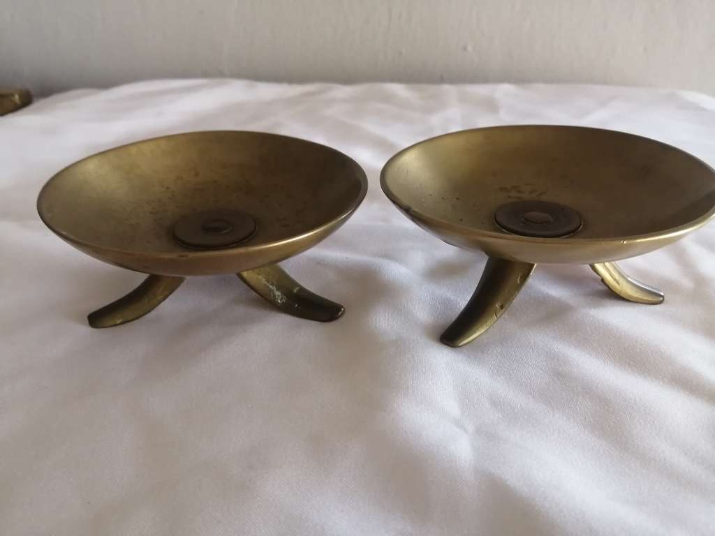 Set of 2 Vintage Brass 3 legged candle holders