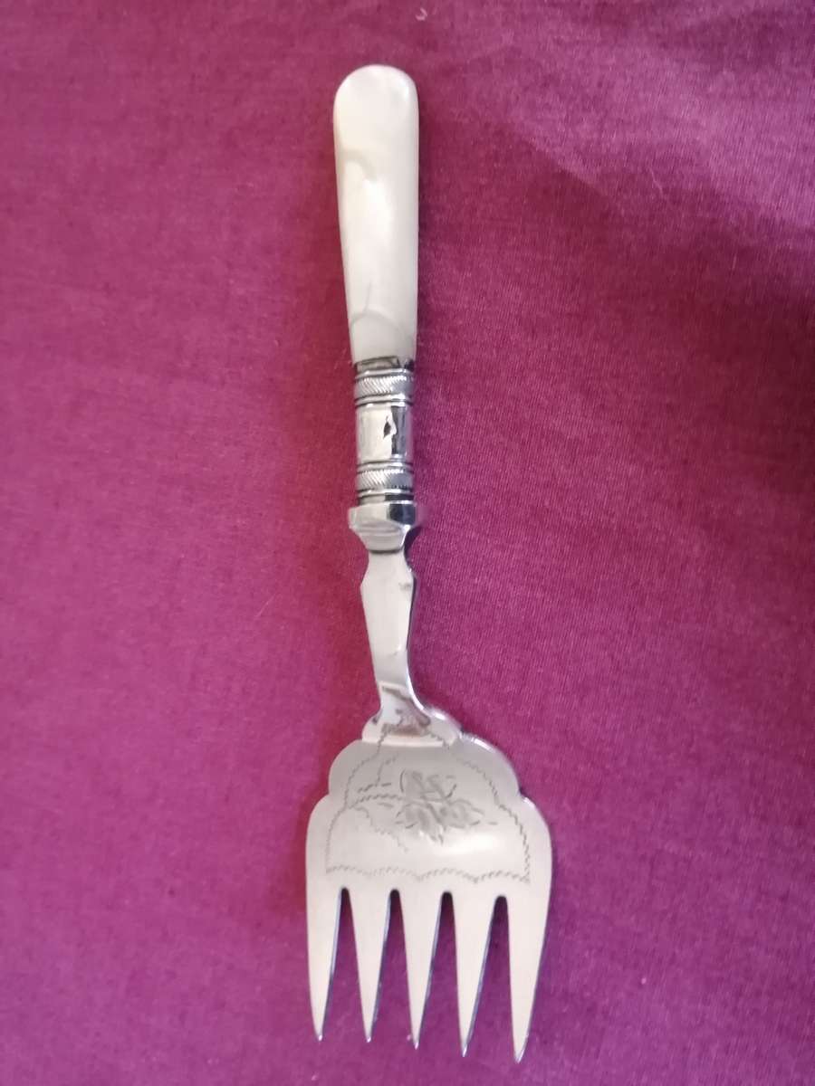 Antique Pearl Handled Silver Plated Pickle Fork