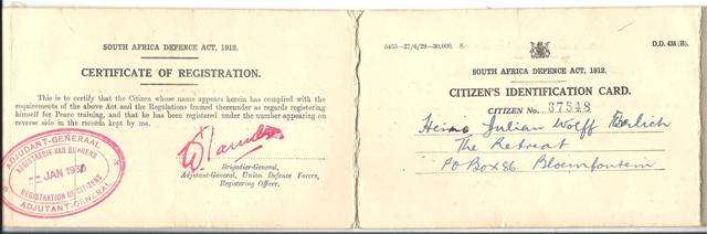 CITIZEN'S I.D. CARD ** Defence Act 1912 **