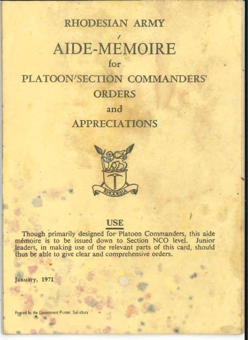 RHODESIAN ARMY AIDE-MEMOIRE