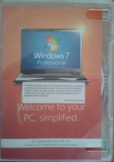 MS Windows 7 Professional License + 32bit DVD