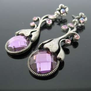 Vintage Silver and Purple Flower Spray Earring