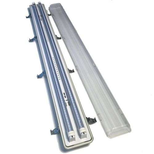 LED Fluorescent Tube Fittings: Weatherproof Double Closed Channel T8 5ft 1500mm. Collections allowed