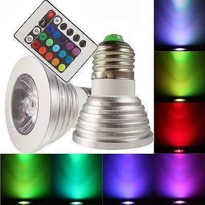 Colour Changing LED RGB Light Bulb with Wireless IR Remote Control. Collections are allowed.