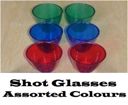 Shot Glasses: Single Tot 25ml in Assorted Colours. Collections are allowed.