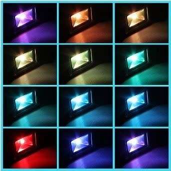 MultiColour LED RGB Floodlight: 10W 220V + IR Remote Control. Collections are allowed.