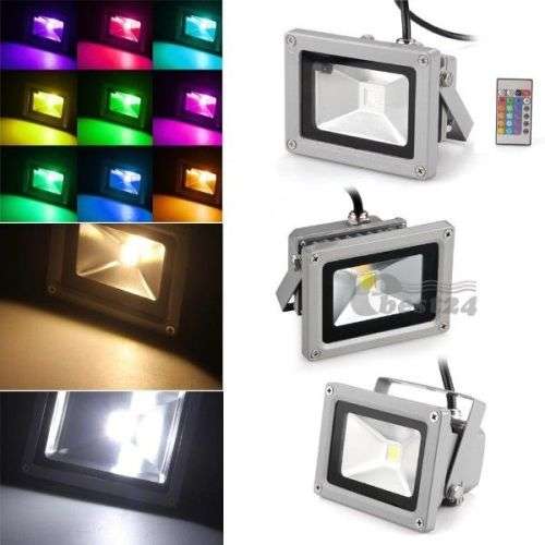MultiColour LED RGB Floodlight: 10W 220V + IR Remote Control. Collections are allowed.