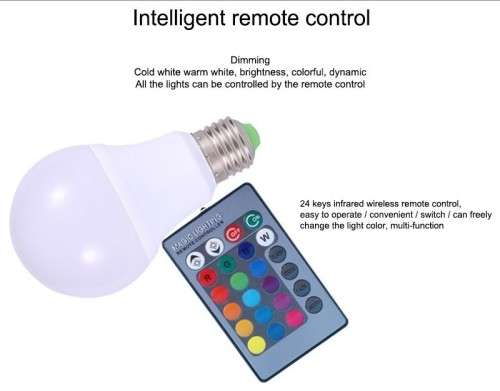 Colour Changing LED RGB Light Bulb with Wireless IR Remote Control. Collections are allowed.
