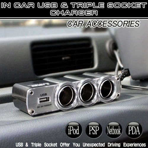USB Triple Socket Splitter Adapter 12V ~ 24V. Collections are allowed.