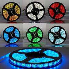 LED STRIP LIGHTS: 5-METRE ROLLS IN COOL WHITE, WARM WHITE, RED, GREEN, BLUE.