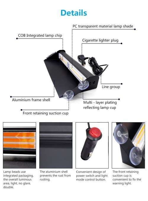 Vehicle Windscreen Amber Orange Yellow COB LED Flash Strobe Dash Light Bar. Collections Allowed.