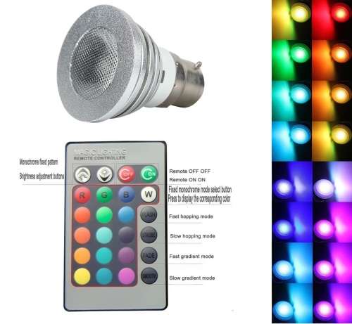 Colour Changing LED RGB Light Bulb with Wireless IR Remote Control. Collections are allowed.