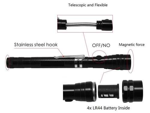 Flexi Torch 3-LED Telescopic Flexible Bendable Magnetic Pick-Up Tool Flashlight. Collections Allowed