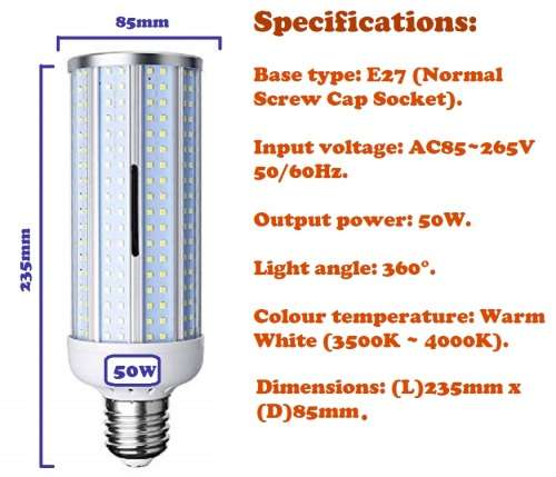 50W LED Corn Light Bulbs Warm White AC85~265V E27 Energy Saver. Collections allowed