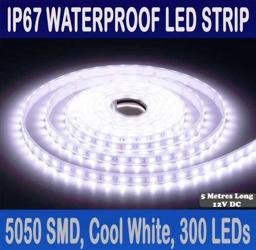 LED STRIP LIGHTS: 5 Metres 12Volts Waterproof in COOL White. Collections are allowed.