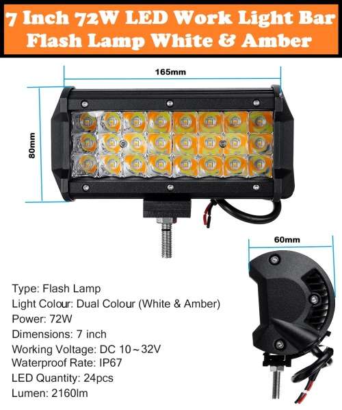 72W LED Light Bar Dual Colour White and Amber with Flashing Modes. Collections allowed