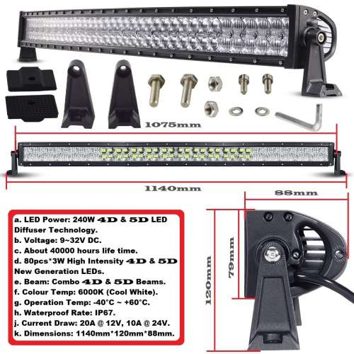 LED Light Bar: 240W 4D + 5D NEW GENERATION LED Auto Work Spot Search Light Bar. Collections Allowed.