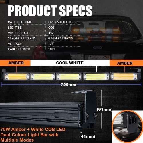 Vehicle Strobe Flash COB LED Dual Colour Light Bar Amber + White. Collections are allowed.
